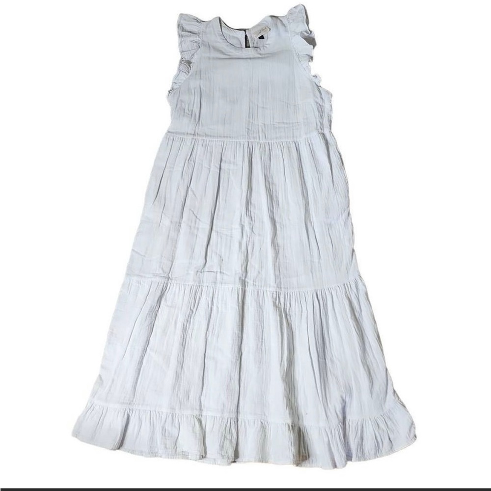 Universal thread gauze flutter sleeve tiered modest white prairie maxi dress